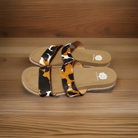 Yellow Box Slides Keily Sz 8.5 Real Fur Dyed And Treated Cow Hair Summer Flips - Picture 1 of 7